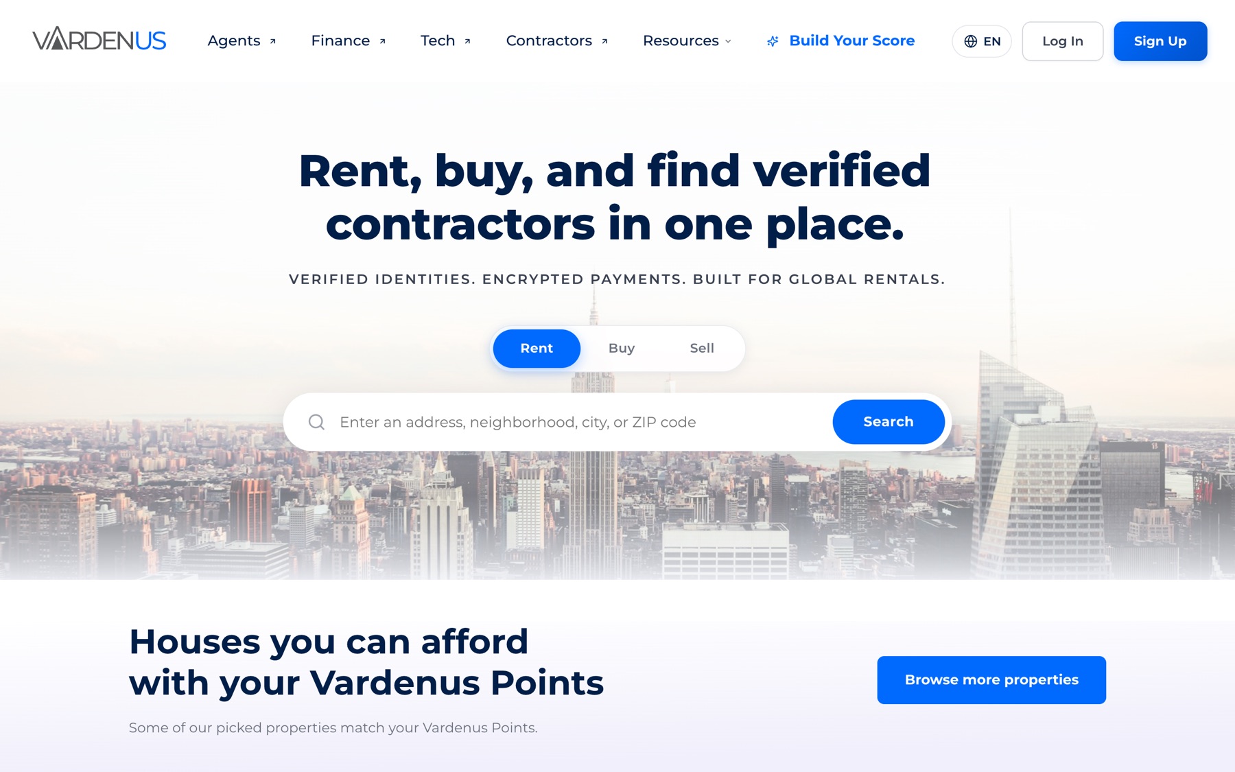 Vardenus home page: Rent, buy, and find verified contractors in one place